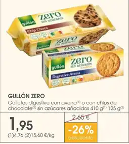 Supermercados Plaza GULLÓN ZERO Galletas digestive con avena o con chips de chocolate sin azúcares añadidos oferta
