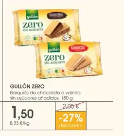 Supermercados Plaza GULLÓN ZERO Barquillo de chocolate o vainilla sin azúcares añadidos oferta