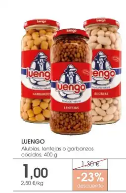 Supermercados Plaza LUENGO Alubias, lentejas o garbanzos cocidos oferta