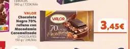 Supermercados Plaza VALOR Chocolate Negro 70% relleno con Macadamia Caramelizada oferta