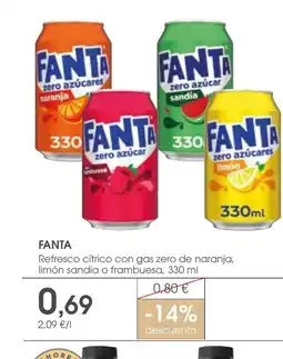 Supermercados Plaza FANTA Refresco cítrico con gas zero de naranja, limón sandia o frambuesa oferta