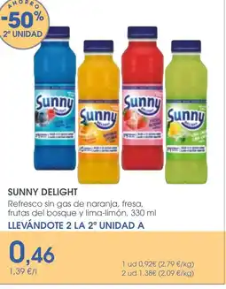 Supermercados Plaza SUNNY DELIGHT Refresco sin gas de naranja, fresa, frutas del bosque y lima-limón oferta