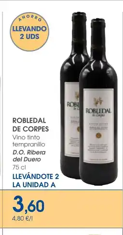 Supermercados Plaza ROBLEDAL DE CORPES Vino tinto tempranillo D.O. Ribera del Duero oferta