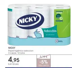 Supermercados Plaza NICKY Papel higiénico seleccion 3 capas, 12 rollos oferta