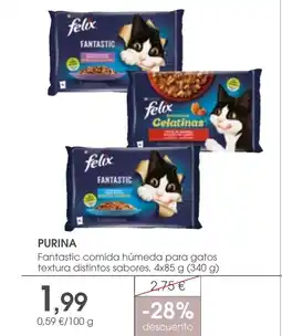 Supermercados Plaza PURINA Fantastic comida húmeda para gatos textura distintos sabores oferta