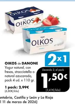 Supermercados Lupa OIKOS de DANONE Yogur natural, con fresas, stracciatella o natural azucarado oferta