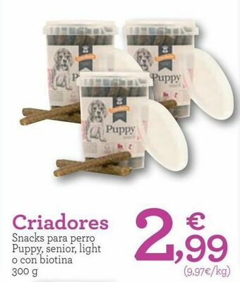 TiendAnimal Criadores snacks para perro puppy, senior, light o con biotina oferta
