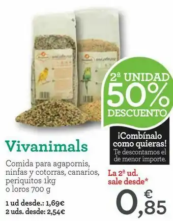 TiendAnimal Vivanimals comida para agapornis, ninfas y cotorra, canarios, periquitos o loros oferta