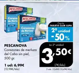 Supermercados Lupa PESCANOVA Corazones de merluza del Cabo sin piel oferta