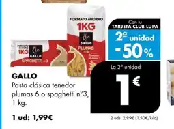 Supermercados Lupa GALLO Pasta clásica tenedor plumas 6 o spaghetti n°3 oferta