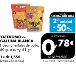 Supermercados Lupa YATEKOMO de GALLINA BLANCA Fideos orientales de pollo oferta