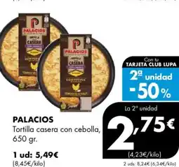 Supermercados Lupa PALACIOS Tortilla casera con cebolla oferta