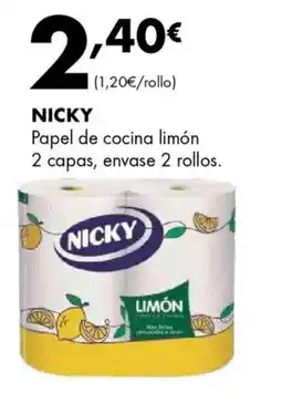 Supermercados Lupa NICKY Papel de cocina limón 2 capas, envase 2 rollos oferta