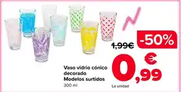 Carrefour Vaso vidrio cónico decorado Modelos surtidos oferta