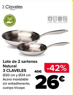 Carrefour 3 CLAVELES Lote de 2 sartenes Natural oferta