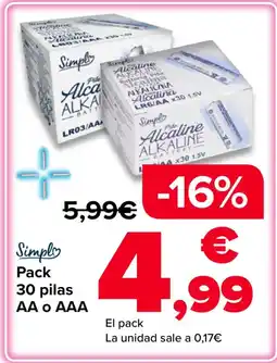 Carrefour Pack 30 pilas AA o AAA oferta