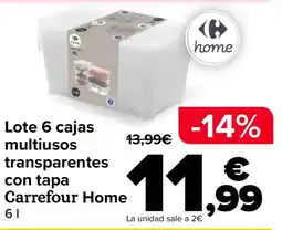 Carrefour Lote 6 cajas multiusos transparentes con tapa Carrefour Home oferta
