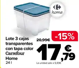 Carrefour Lote 3 cajas transparentes con tapa color Carrefour Home oferta