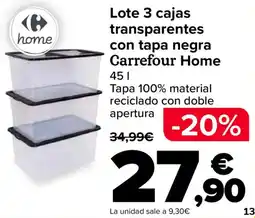 Carrefour Lote 3 cajas transparentes con tapa negra Carrefour Home oferta