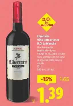 Lidl Libertario Vino tinto crianza D.O. La mancha oferta