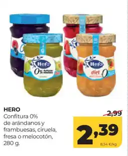 Alimerka HERO Confitura 0% de arándanos y frambuesas, ciruela, fresa o melocotón oferta