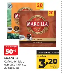 Alimerka MARCILLA Café colombia o espresso intenso, 20 cápsulas oferta