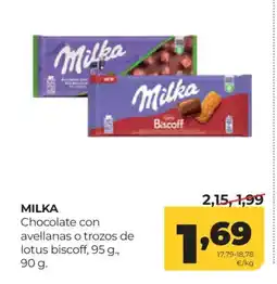 Alimerka MILKA Chocolate con avellanas o trozos de lotus biscoff oferta