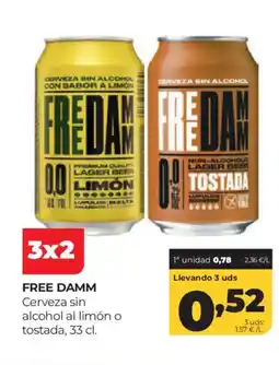 Alimerka FREE DAMM Cerveza sin alcohol al limón o tostada oferta