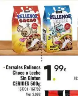 Family Cash CERIDES Cereales Rellenos Choco o Leche Sin Gluten oferta