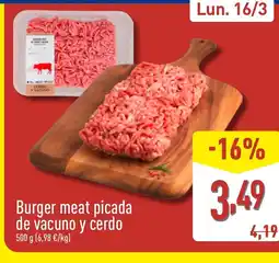 ALDI Burger meat picada de vacuno y cerdo oferta