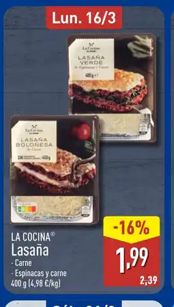 ALDI LA COCINA Lasaña oferta