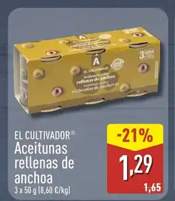 ALDI EL CULTIVADOR Aceitunas rellenas de anchoa oferta