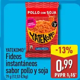 ALDI YATEKOMO Fideos instantáneos sabor pollo y soja oferta