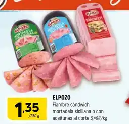 Coviran ELPOZO Fiambre sándwich, mortadela siciliana o con aceitunas al corte oferta