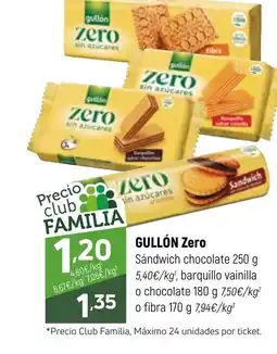 Coviran GULLÓN Zero Sándwich chocolate barquillo vainilla o chocolate o fibra oferta