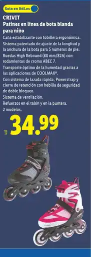 Lidl CRIVIT Patines en línea de bota blanda para niño oferta