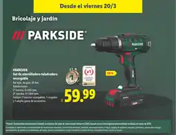 Lidl PARKSIDE Set de atornilladora taladradora recargable oferta