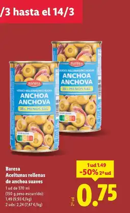 Lidl BARESA Aceitunas rellenas de anchoa suaves oferta