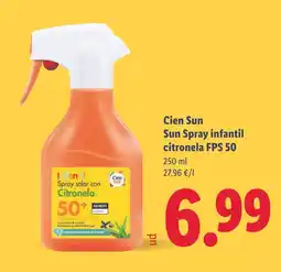 Lidl CIEN SUN Sun Spray infantil citronela FPS 50 oferta