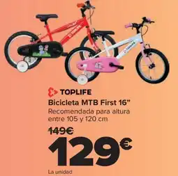 Carrefour TOPLIFE Bicicleta MTB First 16" oferta
