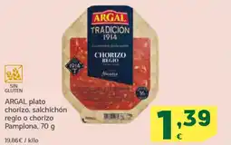 HiperDino ARGAL plato chorizo, salchichón regio o chorizo Pamplona oferta