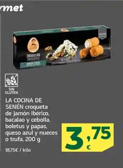 HiperDino LA COCINA DE SENÉN croqueta de jamón ibérico, bacalao y cebolla, boletus y papas, queso azul y nueces o trufa oferta