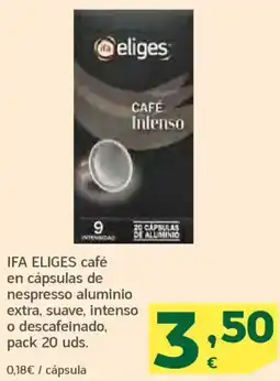 HiperDino IFA ELIGES café en cápsulas de nespresso aluminio extra, suave, intenso o descafeinado, pack 20 uds. oferta