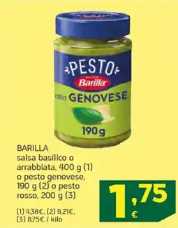 HiperDino BARILLA salsa basílico o arrabbiat o pesto genovese o pesto rosso oferta
