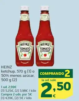 HiperDino HEINZ ketchup o 50% menos azúcar oferta