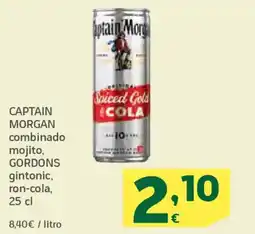 HiperDino CAPTAIN MORGAN y GORDONS combinado mojito, gintonic, ron-cola oferta