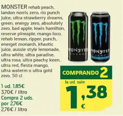 HiperDino MONSTER rehab peach, landon norris zero, rio punch juice, ultra strawberry dreams oferta