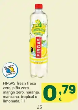 HiperDino FIRGAS fresh fresa zero, piña zero, mango zero, naranja, manzana, tropical o limonada oferta