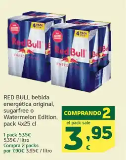 HiperDino RED BULL bebida energética original, sugarfree o Watermelon Edition oferta