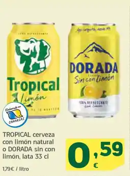 HiperDino TROPICAL cerveza con limón natural o DORADA sin con limón oferta